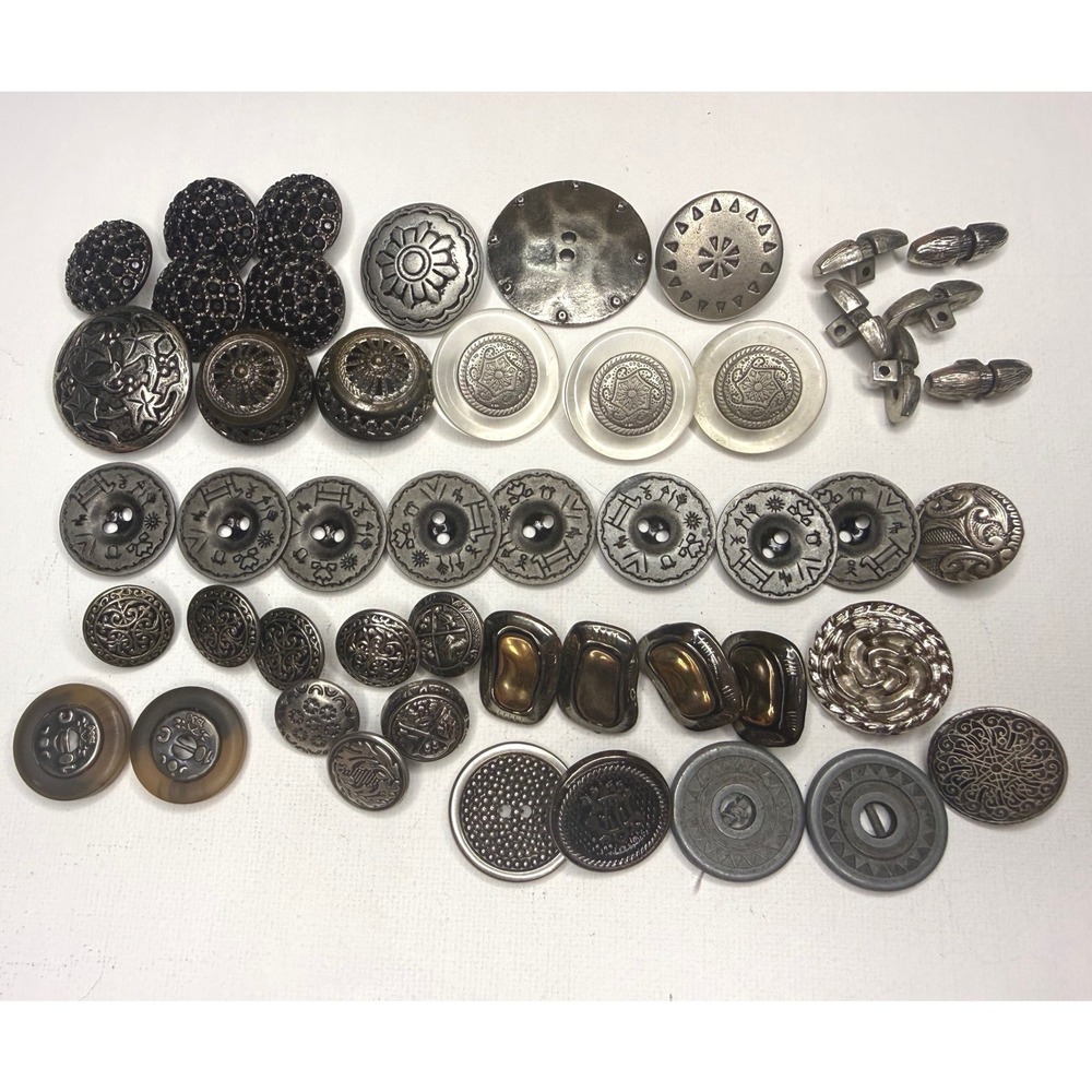 Vintage Silver Tone Decorative Buttons Lot of 50 Various Sizes Designs